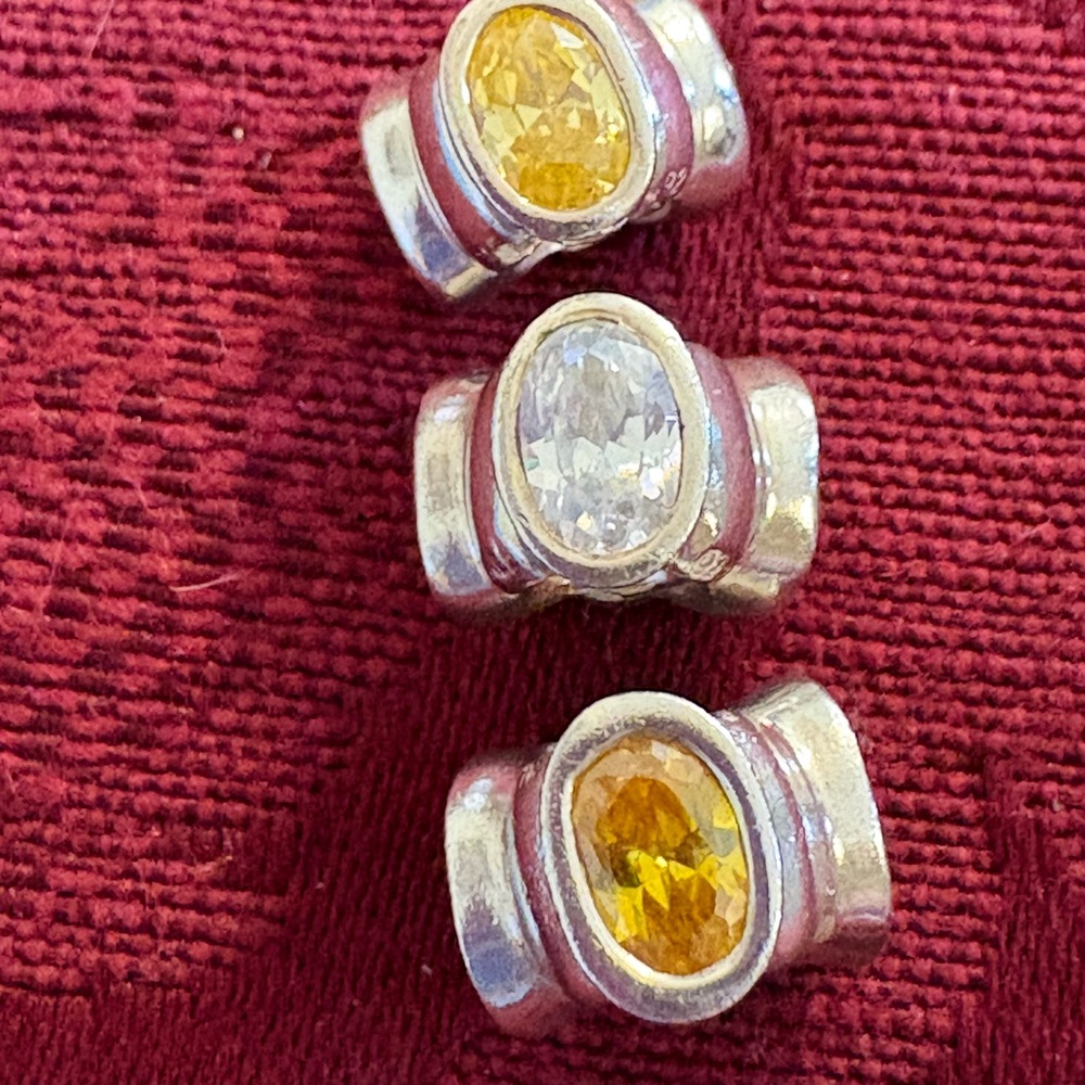 PANDORA BUNDLE OF 3 Stone OVAL LIGHTS BEADS - gold, clear & champagne-RETIRED - Picture 6 of 8